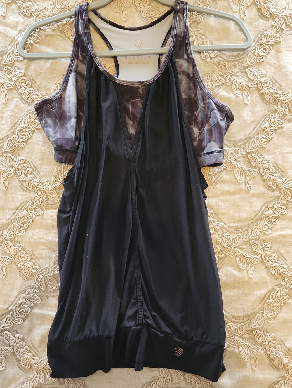 MPG Black Tank Top with Gray Patterned Built-In Sports Bra